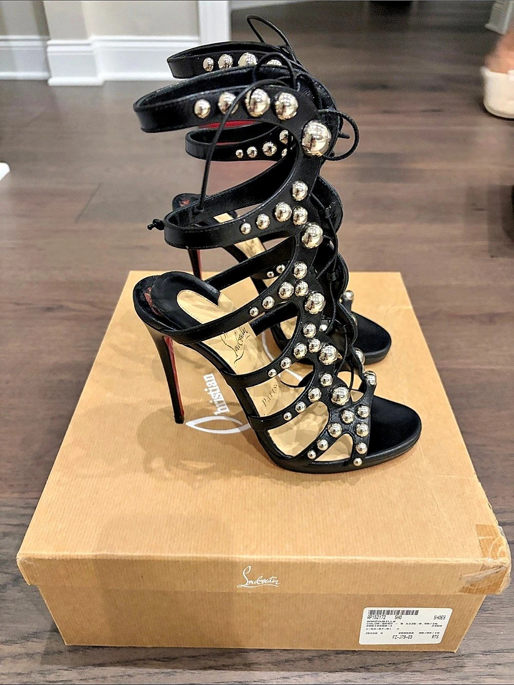 Christian Louboutin Amazoubille 120 Studded Leather Gladiator Sandals in Black &